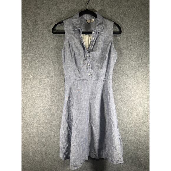 Artisan NY Dress Women 2 Blue Sleeveless Linen Button Front Fit &‎ Flare Mini - Picture 1 of 9